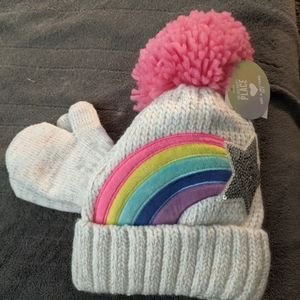 Children's Place girls rainbow beanie with gloves set 2T 3T